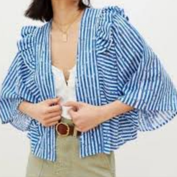 Anthropologie Nautical Ocean Blue and White Stripe Cover-up Cardigan - Picture 1 of 14